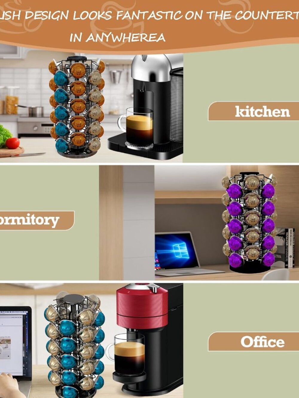 Coffee Pods Holder Organizer, 360 Degrees Revolving Pod Carousel Compatible for - Picture 9 of 9
